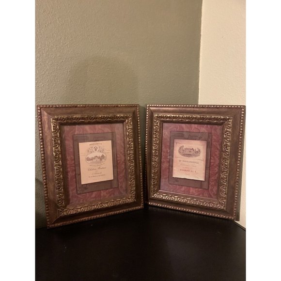 Vintage Set of Wine Label Pictures Gold Guild Heavy Wood Frames Ornate 12x14
